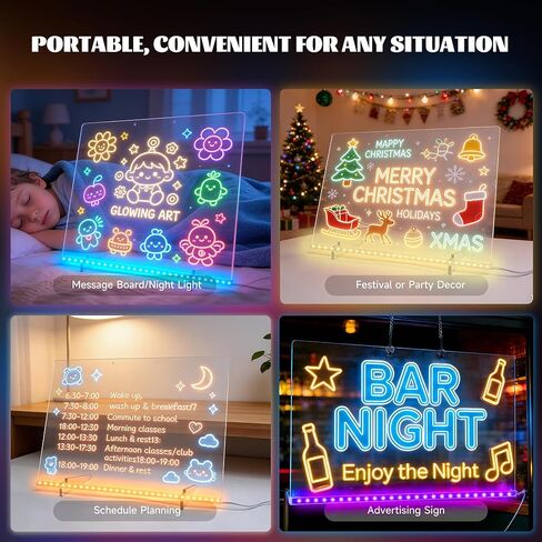 لوحة رسم LED للأطفال، لوحة ملاحظات LED مقاس 14 × 10 بوصة مع 7 تأثيرات ضوئية، لوحات مضيئة لرسائل مذكرة متوهجة من الأكريليك، لوحة سحرية فنية نيون مع 7 علامات، هدية عيد ميلاد للأطفال والبنات والمراهقين in Kuwait