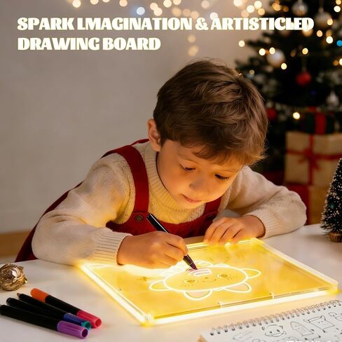 لوحة رسم LED للأطفال، لوحة ملاحظات LED مقاس 14 × 10 بوصة مع 7 تأثيرات ضوئية، لوحات مضيئة لرسائل مذكرة متوهجة من الأكريليك، لوحة سحرية فنية نيون مع 7 علامات، هدية عيد ميلاد للأطفال والبنات والمراهقين in Kuwait