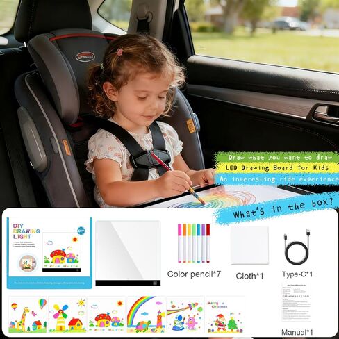 لوحة رسم مضيئة من Lumiboard لهدايا عيد الميلاد للأطفال، لوحات مسح جافة من الأكريليك مع ضوء، هدية رسم للفتيات المراهقات، مع 4 أوضاع و7 أقلام ألوان و6 صور نمطية in Kuwait