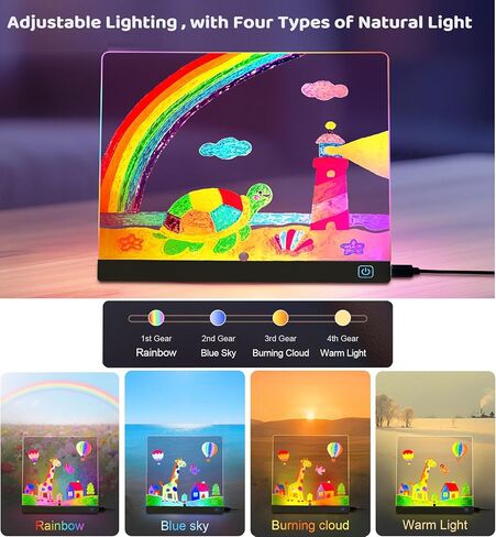 لوحة رسم مضيئة من Lumiboard لهدايا عيد الميلاد للأطفال، لوحات مسح جافة من الأكريليك مع ضوء، هدية رسم للفتيات المراهقات، مع 4 أوضاع و7 أقلام ألوان و6 صور نمطية in Kuwait