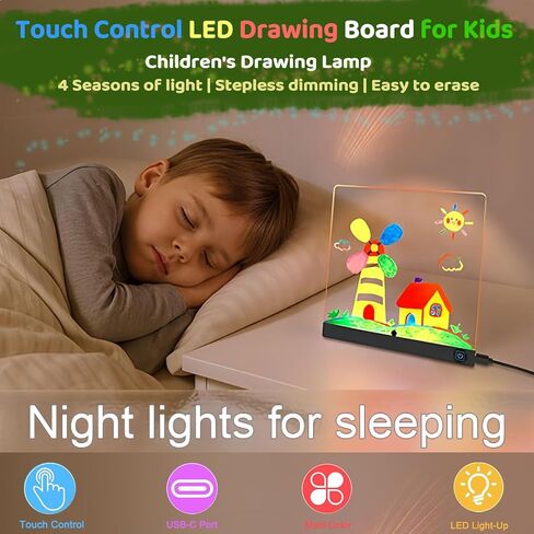 لوحة رسم مضيئة من Lumiboard لهدايا عيد الميلاد للأطفال، لوحات مسح جافة من الأكريليك مع ضوء، هدية رسم للفتيات المراهقات، مع 4 أوضاع و7 أقلام ألوان و6 صور نمطية in Kuwait