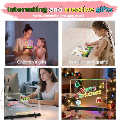 لوحة رسم مضيئة من Lumiboard لهدايا عيد الميلاد للأطفال، لوحات مسح جافة من الأكريليك مع ضوء، هدية رسم للفتيات المراهقات، مع 4 أوضاع و7 أقلام ألوان و6 صور نمطية in Kuwait
