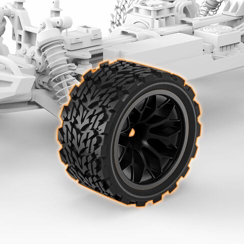 4 قطع من عجلات وإطارات سداسية 12 مم من Hosim لشاحنة RIAARIO وAMORIL 1/10 RC، لشاحنة Traxxas Rustler Stampede 2wd 4x4 vxl Mini Maxx X17 X25 X27 استبدال العجلات المطاطية 4.66 OD × 2.17 عرض in Kuwait