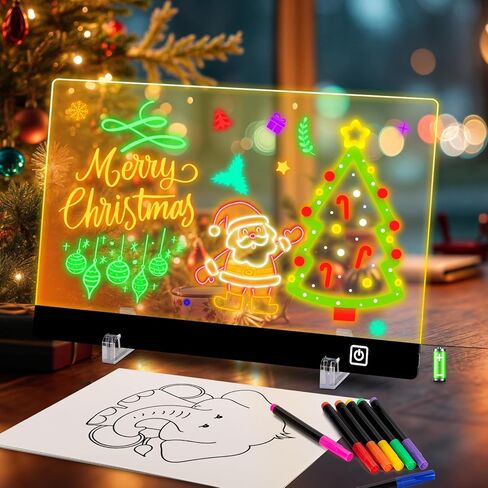 لوحة رسم LED قابلة لإعادة الشحن مقاس 16 بوصة للأطفال مع 9 تأثيرات ضوئية و4 أوضاع، تتضمن محول و7 أقلام تحديد وأوراق تتبع، هدية للأطفال/الفتيات/المراهقين in Kuwait
