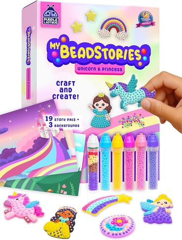 PURPLE LADYBUG My Beadstories Unicorn & Princess Bead Art Craft Kit, DIY Mosaic Activity with Story Pals & Backgrounds Birthday gift idea, Colorful Art Kit Crafts for Girls Age 6-7 year old girl gifts in Kuwait