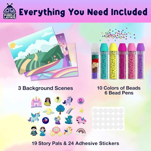 PURPLE LADYBUG My Beadstories Unicorn & Princess Bead Art Craft Kit, DIY Mosaic Activity with Story Pals & Backgrounds Birthday gift idea, Colorful Art Kit Crafts for Girls Age 6-7 year old girl gifts in Kuwait