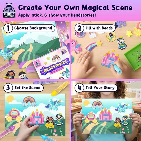 PURPLE LADYBUG My Beadstories Unicorn & Princess Bead Art Craft Kit, DIY Mosaic Activity with Story Pals & Backgrounds Birthday gift idea, Colorful Art Kit Crafts for Girls Age 6-7 year old girl gifts in Kuwait