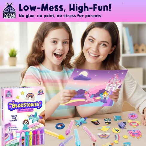 PURPLE LADYBUG My Beadstories Unicorn & Princess Bead Art Craft Kit, DIY Mosaic Activity with Story Pals & Backgrounds Birthday gift idea, Colorful Art Kit Crafts for Girls Age 6-7 year old girl gifts in Kuwait