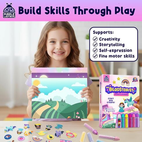 PURPLE LADYBUG My Beadstories Unicorn & Princess Bead Art Craft Kit, DIY Mosaic Activity with Story Pals & Backgrounds Birthday gift idea, Colorful Art Kit Crafts for Girls Age 6-7 year old girl gifts in Kuwait