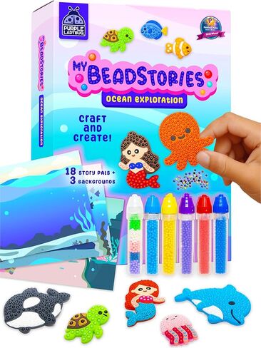 PURPLE LADYBUG My Beadstories Unicorn & Princess Bead Art Craft Kit, DIY Mosaic Activity with Story Pals & Backgrounds Birthday gift idea, Colorful Art Kit Crafts for Girls Age 6-7 year old girl gifts in Kuwait