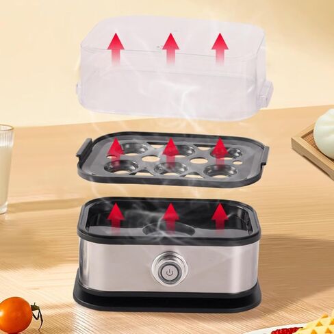 جهاز طهي البيض، 2025 جهاز طهي البيض السريع الجديد بسعة 6 بيضات، ناعم، متوسط، مسلوق بشدة، صياد، طباخ بيض كهربائي من الفولاذ المقاوم للصدأ، أو بيض مسلوق، وقت الطبخ السريع، إيقاف تلقائي وحماية من الغليان الجاف in Kuwait