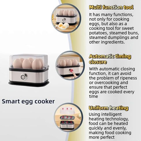 جهاز طهي البيض، 2025 جهاز طهي البيض السريع الجديد بسعة 6 بيضات، ناعم، متوسط، مسلوق بشدة، صياد، طباخ بيض كهربائي من الفولاذ المقاوم للصدأ، أو بيض مسلوق، وقت الطبخ السريع، إيقاف تلقائي وحماية من الغليان الجاف in Kuwait