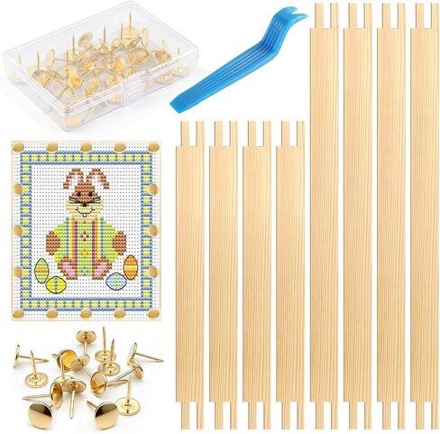 2 Sets Needlepoint Stretcher Bars for Needlework with 40 Tacks, 2 Sizes 8 Pcs Wooden Canvas Stretcher Bars Needlepoint Frame Set Art Supplies for Needlework Embroidery, Embroidery Enthusiasts's Gifts in Kuwait