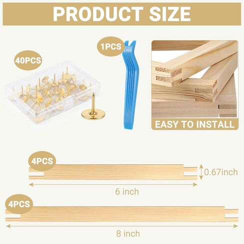 2 Sets Needlepoint Stretcher Bars for Needlework with 40 Tacks, 2 Sizes 8 Pcs Wooden Canvas Stretcher Bars Needlepoint Frame Set Art Supplies for Needlework Embroidery, Embroidery Enthusiasts's Gifts in Kuwait