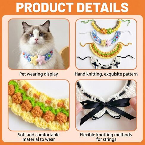 4PCS Cute Knitted Pet Collars – Adjustable, Soft & Comfortable, Suitable for Daily Wear for Kittens and Small Dogs in Kuwait