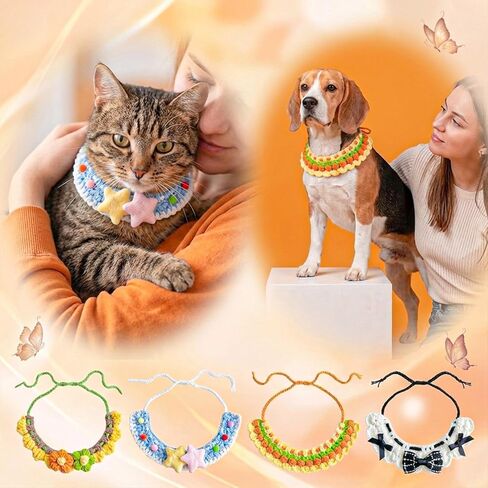 4PCS Cute Knitted Pet Collars – Adjustable, Soft & Comfortable, Suitable for Daily Wear for Kittens and Small Dogs in Kuwait