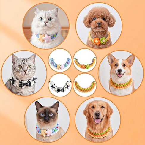 4PCS Cute Knitted Pet Collars – Adjustable, Soft & Comfortable, Suitable for Daily Wear for Kittens and Small Dogs in Kuwait