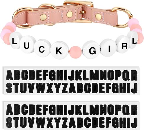DIY Pink Beaded Dog Collar Set with Buckle, Friendship Bracelet Pet Collar Personalized Custom Dog Name Cat ID Collars Necklace for Small Medium Pet Adjustable Leather Buckle in Kuwait