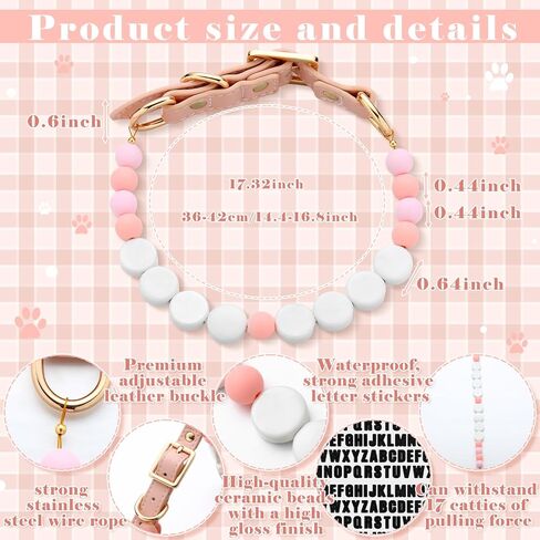DIY Pink Beaded Dog Collar Set with Buckle, Friendship Bracelet Pet Collar Personalized Custom Dog Name Cat ID Collars Necklace for Small Medium Pet Adjustable Leather Buckle in Kuwait
