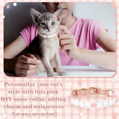 DIY Pink Beaded Dog Collar Set with Buckle, Friendship Bracelet Pet Collar Personalized Custom Dog Name Cat ID Collars Necklace for Small Medium Pet Adjustable Leather Buckle in Kuwait