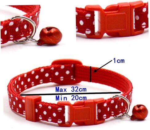 Mipcase Dog Collar with Bell : Polka Dots Puppy Bell Collar with Adjustable Buckle for Cats and Small Dogs, Lightweight & Comfortable (Red) in Saudi Arabia