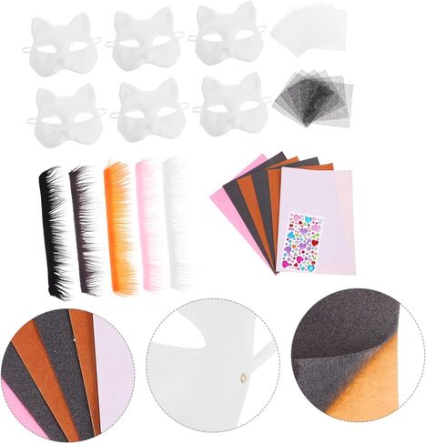 UPKOCH مجموعة واحدة من أقنعة الوجه للقطط DIY مجموعة أقنعة ورقية غير مطلية للمتعة الإبداعية، مريحة ومناسبة للبالغين، مجموعة ديكور مع ملحقات للمناسبات التنكرية in Kuwait