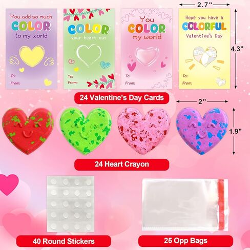 Fancy Land 24 Pack Valentines Gifts for Kids Classroom Heart Crayon Kids Valentines Day Cards for School Classroom Exchange Gifts Party Favors in Saudi Arabia