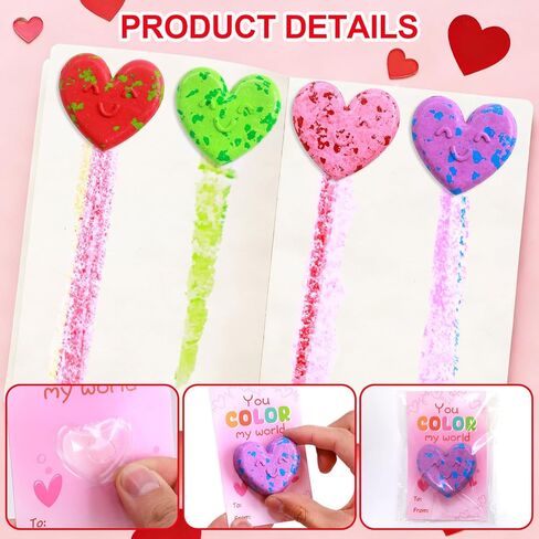 Fancy Land 24 Pack Valentines Gifts for Kids Classroom Heart Crayon Kids Valentines Day Cards for School Classroom Exchange Gifts Party Favors in Saudi Arabia