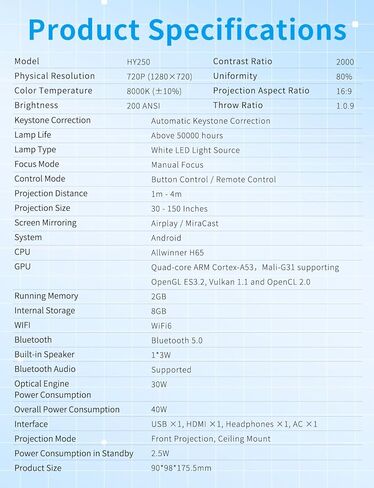 جهاز عرض رسم FEELWORLD HY520 للفنانين والأطفال المبتدئين، جهاز عرض فني محمول بدقة 720 بكسل عالي الدقة مع واي فاي 6 بلوتوث 5.0، حجر مفاتيح تلقائي، عرض 30-150 بوصة للتتبع والرسم واستخدام الفصول الدراسية المنزلية in Saudi Arabia