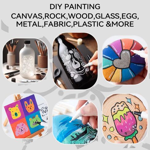 TRANSON 4 Black and 4 White Paint Markers Brush and Fine Dual-tip Acrylic Paint Marker Set for Rock Painting Glass Canvas Wood Leather Ceramic Painting in Kuwait