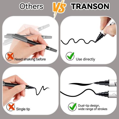 TRANSON 4 Black and 4 White Paint Markers Brush and Fine Dual-tip Acrylic Paint Marker Set for Rock Painting Glass Canvas Wood Leather Ceramic Painting in Kuwait