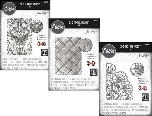 Tim Holtz Sizzix 3D Texture Fades Damask, Quilted and Doily, Bundle of 3 Embossing Folders (665733, 665734, 665735) in Kuwait
