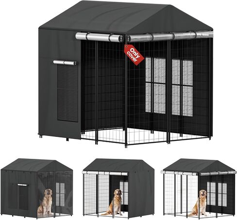 Outdoor Dog Kennel Cover for Dog Cages 8'D x 4'W x 6'H Full Coverage, 1200D Heavy Duty Silver-Coated Interior Waterproof Kennel Cover with Mesh Windows, (Cover Only) in Kuwait
