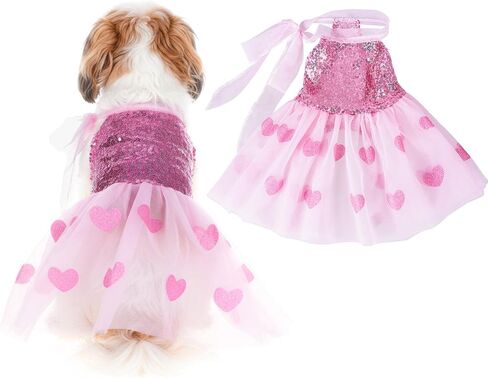 Dog Dress Pink Heart Tulle Tutu Skirt with Sequins for Small Dog Cat Valentine's Day Wedding Birthday Party Outfit in Saudi Arabia