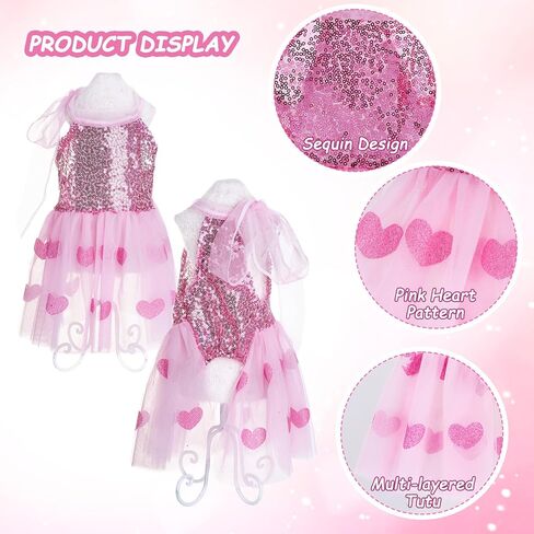 Dog Dress Pink Heart Tulle Tutu Skirt with Sequins for Small Dog Cat Valentine's Day Wedding Birthday Party Outfit in Saudi Arabia