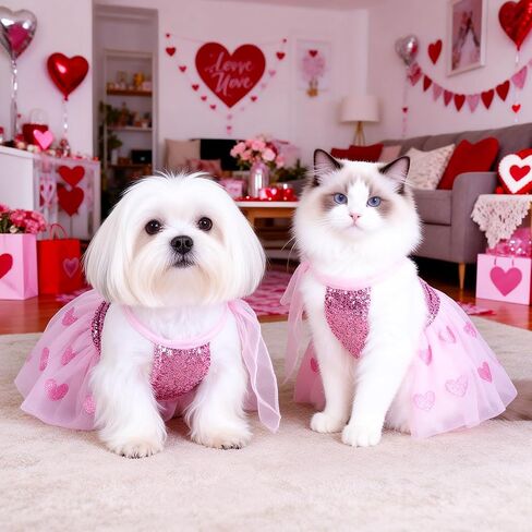 Dog Dress Pink Heart Tulle Tutu Skirt with Sequins for Small Dog Cat Valentine's Day Wedding Birthday Party Outfit in Saudi Arabia