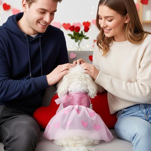 Dog Dress Pink Heart Tulle Tutu Skirt with Sequins for Small Dog Cat Valentine's Day Wedding Birthday Party Outfit in Saudi Arabia