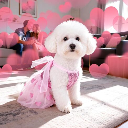 Dog Dress Pink Heart Tulle Tutu Skirt with Sequins for Small Dog Cat Valentine's Day Wedding Birthday Party Outfit in Saudi Arabia