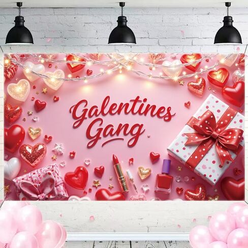 Galentine’s Day Party Banner Large Size 71 x 43 Inches, Pink Heart "Galentines Gang" Wall Decoration for Girls Night, Valentine’s Day Party, Photo Booth Decoration in Saudi Arabia