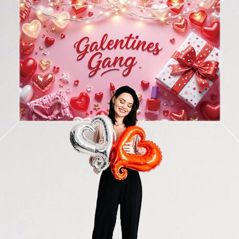 Galentine’s Day Party Banner Large Size 71 x 43 Inches, Pink Heart "Galentines Gang" Wall Decoration for Girls Night, Valentine’s Day Party, Photo Booth Decoration in Saudi Arabia