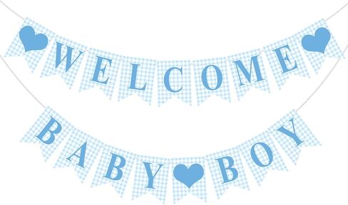 1 Pcs Blue Gingham Baby Boy Banner for Party Decorations Blue Pre Strung Baby Shower It's a Boy Gender Reveal Paper Banner for Table, Wall or Mantel Display Party Decor Supplies in Saudi Arabia