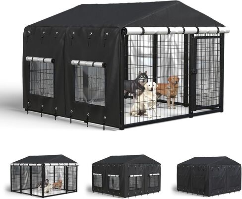 Outdoor Dog Kennel Cover for 4.2'Dx4.2'Wx4.5'H Crate with 3-in-1 Window, 600D Polyester Full Coverage & Silver-Coated Interior Waterproof Dog Crate Cover for Large Dog Cage Outdoor (Cover Only) in Saudi Arabia