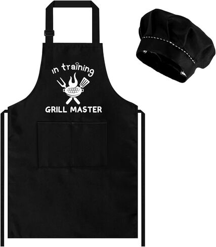 Kids Apron and Chef Hat Set, “Junior CHEF" Funny Apron Adjustable Kitchen Apron Cooking Baking Painting with 2 Pockets for Boys and Girls in Kuwait
