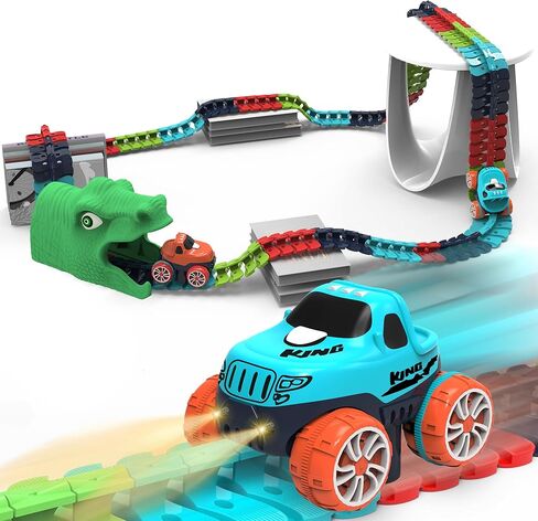 Race Track Toy for Kids Boys with LED Light-Up Car, Flexible Changeable Battery Electric Race Car Track for 3 4 5 6 7 8+Year Old Boys Girls as Birthday Party Gifts (184pcs,1car) in Saudi Arabia