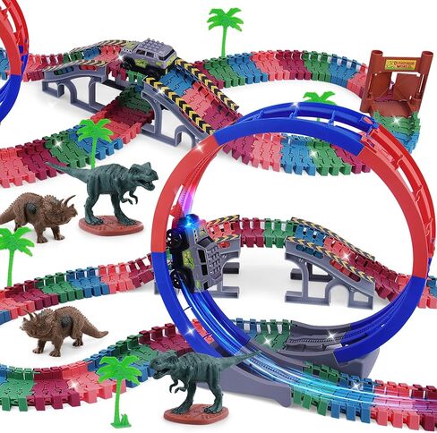 ألعاب سباق سيارات الديناصورات للأطفال من سن 3 إلى 5 سنوات، مجموعة مسارات مرنة DIY تتوهج في الظلام، ألعاب دينو مغامرة سباق الطريق للأطفال، هدية عيد ميلاد للأعمار من 3 إلى 9 سنوات للأولاد والبنات الصغار in Kuwait