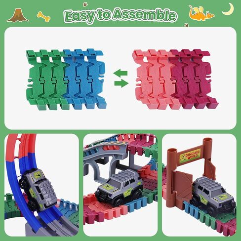 ألعاب سباق سيارات الديناصورات للأطفال من سن 3 إلى 5 سنوات، مجموعة مسارات مرنة DIY تتوهج في الظلام، ألعاب دينو مغامرة سباق الطريق للأطفال، هدية عيد ميلاد للأعمار من 3 إلى 9 سنوات للأولاد والبنات الصغار in Kuwait