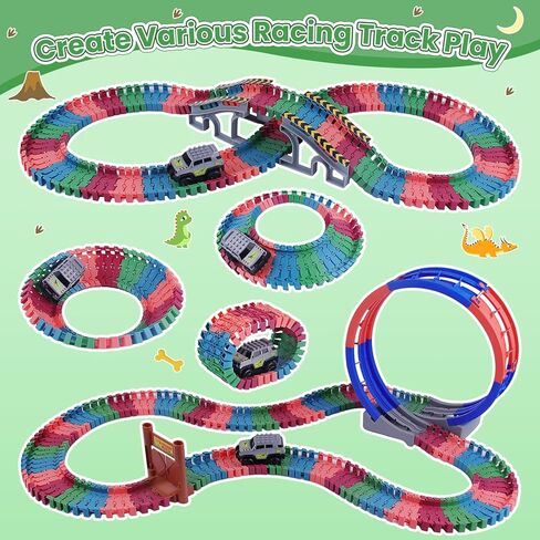 ألعاب سباق سيارات الديناصورات للأطفال من سن 3 إلى 5 سنوات، مجموعة مسارات مرنة DIY تتوهج في الظلام، ألعاب دينو مغامرة سباق الطريق للأطفال، هدية عيد ميلاد للأعمار من 3 إلى 9 سنوات للأولاد والبنات الصغار in Kuwait