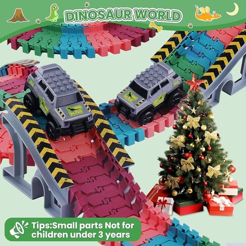 ألعاب سباق سيارات الديناصورات للأطفال من سن 3 إلى 5 سنوات، مجموعة مسارات مرنة DIY تتوهج في الظلام، ألعاب دينو مغامرة سباق الطريق للأطفال، هدية عيد ميلاد للأعمار من 3 إلى 9 سنوات للأولاد والبنات الصغار in Kuwait