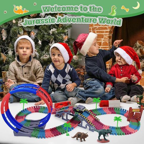 ألعاب سباق سيارات الديناصورات للأطفال من سن 3 إلى 5 سنوات، مجموعة مسارات مرنة DIY تتوهج في الظلام، ألعاب دينو مغامرة سباق الطريق للأطفال، هدية عيد ميلاد للأعمار من 3 إلى 9 سنوات للأولاد والبنات الصغار in Kuwait