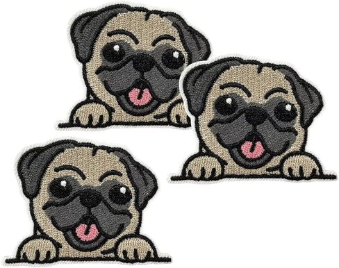 Mini Pug Dog Embroidered Patch Cartoon Appliques Fabric Clothing Jackets Jeans Sweatshirts Hats Bags Backpack (3 PCS.) in Kuwait